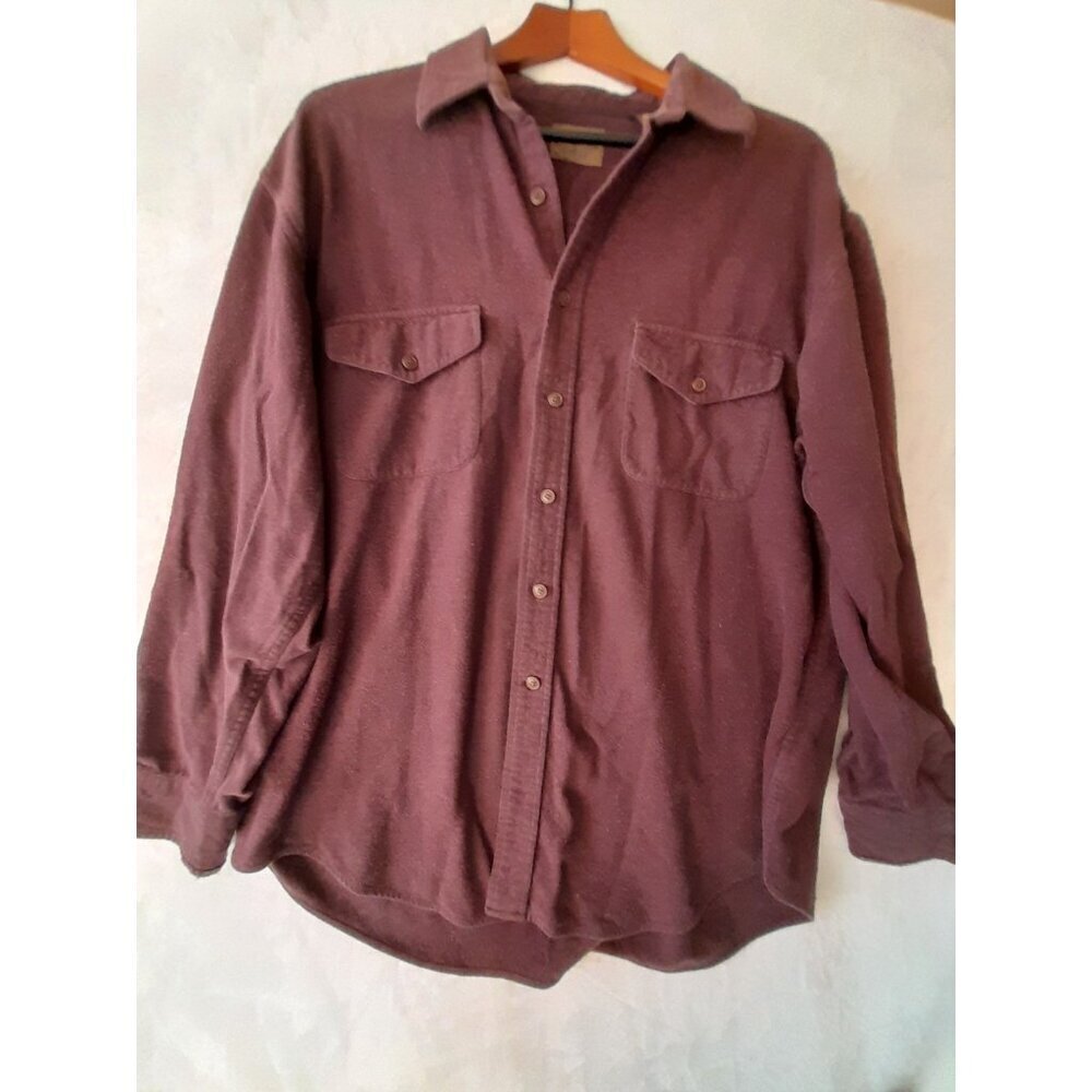Vtg St Johns Bay Mens Heavyweight Outdoor Flannel Shirt Burgundy Large Pockets